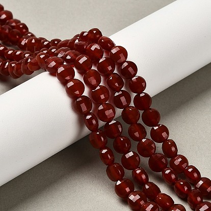 Нити натуральных бусин из сердолика (крашенные и нагретые), граненый квадратный разрез, класс А, плоско-круглые