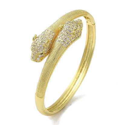 Brass Pave Clear Cubic Zirconia Leopard Hinged Bangle for Women