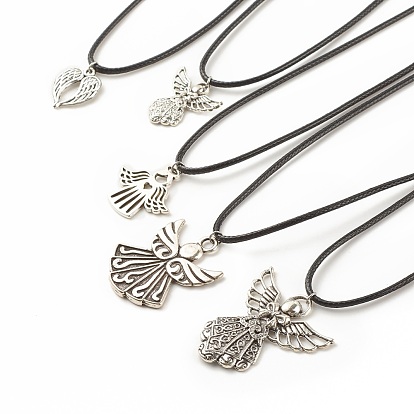 Collar colgante de hada de aleación con cordón de imitación de cuero para mujer, forma mixta