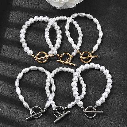 Браслеты из пластиковых жемчужин для женщин, с 304 застежками из нержавеющей стали, белые, разнообразные