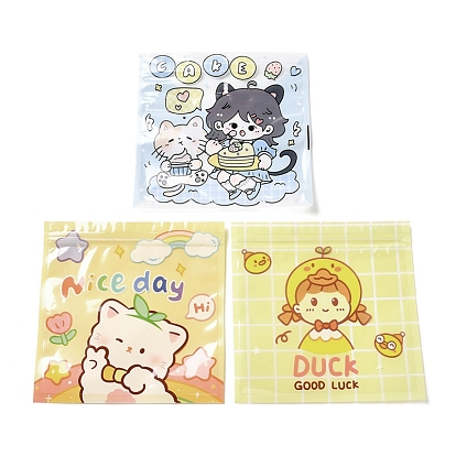 Square Plastic Packaging Zip Lock Bags, with Cartoon Cat/Duck Pattern, Top Self Seal Pouches