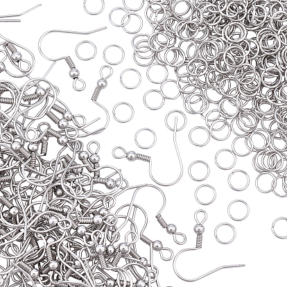 300Pcs 304 Stainless Steel Earring Hooks, with 300Pcs 304 Stainless Steel Open Jump Rings