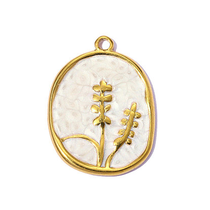 304 нержавеющей стальной эмали подвески, овальный с подвесками в виде колосьев пшеницы, ионное покрытие (ip), зеркальная полировка, реальный 18 k позолоченный