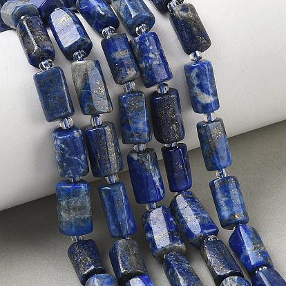 Нитки бусины из натурального ляписа-лазури, колонка, граненые, с бисером