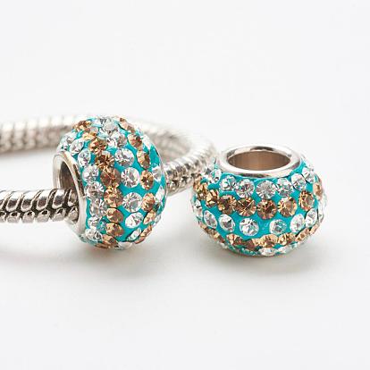  Perles européennes de cristal autrichien, Perles avec un grand trou   , simple 925 noyau en argent sterling, rondelle