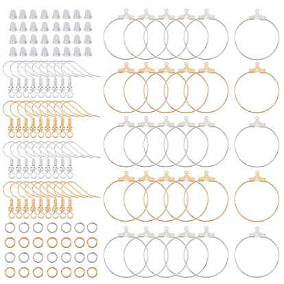 Kits de fabrication de boucles d'oreilles bricolage, y compris les crochets de boucle d'oreille en laiton et les pendentifs et les boucles d'oreilles créoles, écrous en plastique, Anneaux de bronze