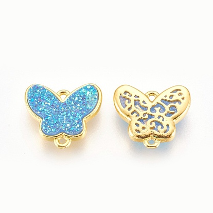 Brass Links Connectors, with Druzy Resin, Butterfly, Golden