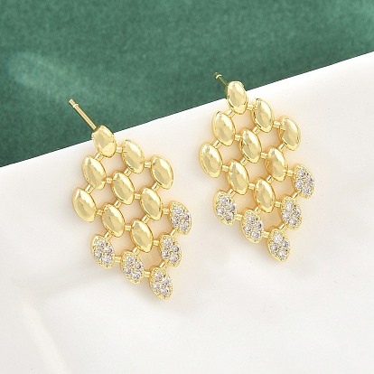 Micro latón allanar aretes de óxido de circonio cúbico, rombo, sin plomo y el cadmio, larga duración plateado, chapado en rack, real 18 k chapado en oro