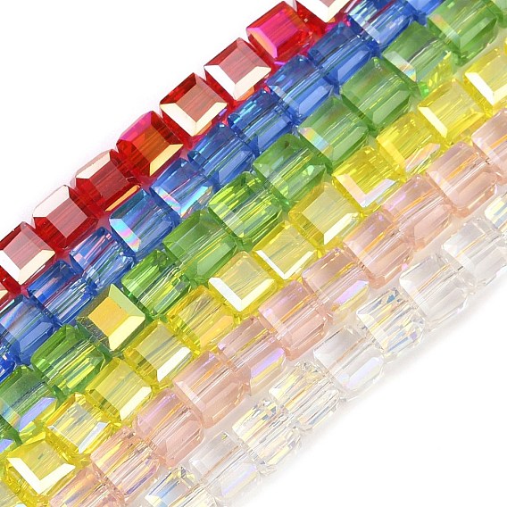 Гальванизируйте прозрачное стекло бисер нитей, Cude, граненые, с покрытием AB цвета