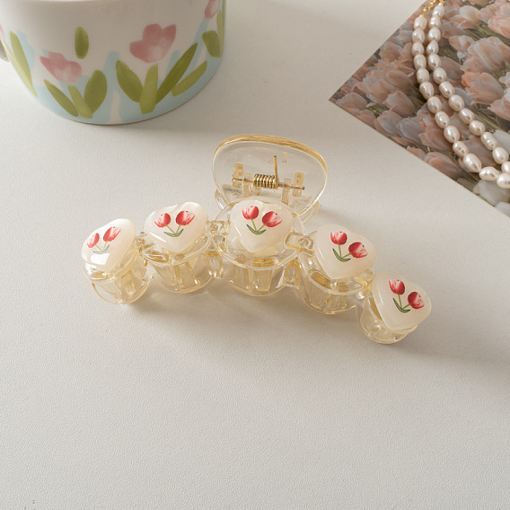 Заколка для волос в виде белого тюльпана с кошачьим глазом и изображением акулы, большой размер для девочек