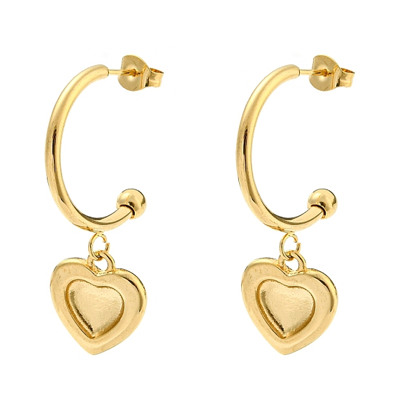 Ионное покрытие (ip) 304 Серьги-гвоздики в форме сердца из нержавеющей стали, серьги-кольца