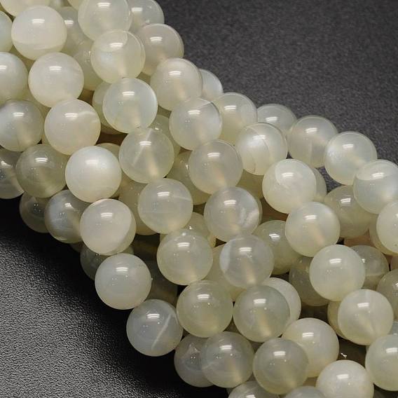 Round Natural White Moonstone Bead Strands, Grade A