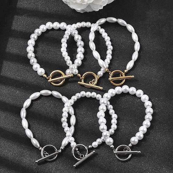 Браслеты из пластиковых жемчужин для женщин, с 304 застежками из нержавеющей стали, белые, разнообразные