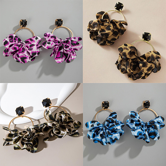 Квадратные серьги-гвоздики из сплава и стекла, с леопардовым принтом ткани, золотые