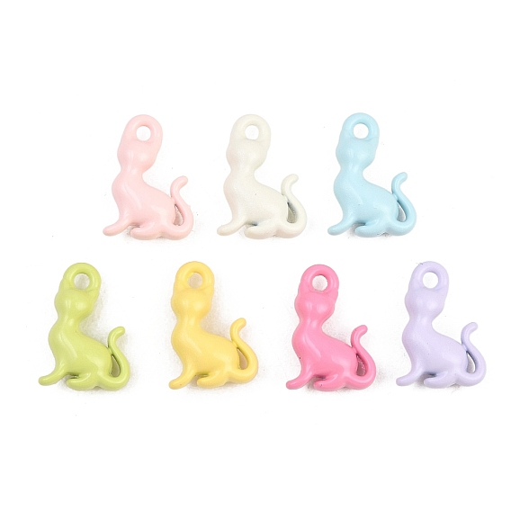 Spray Painted Alloy Charms, Cat Shape Charms, Cadmium Free & Nickel Free & Lead Free