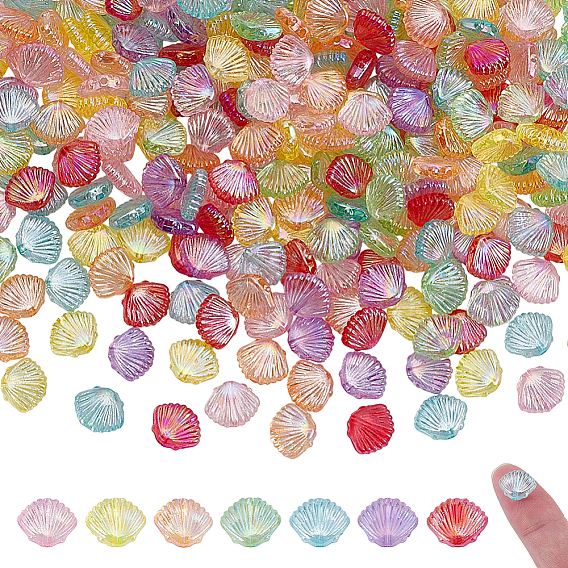 300Pcs Plating Transparent Acrylic Beads, Shell Shape