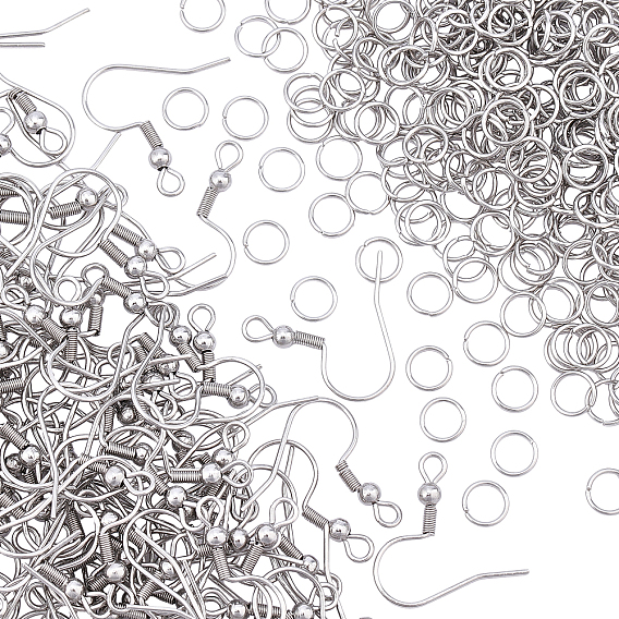 300Pcs 304 Stainless Steel Earring Hooks, with 300Pcs 304 Stainless Steel Open Jump Rings
