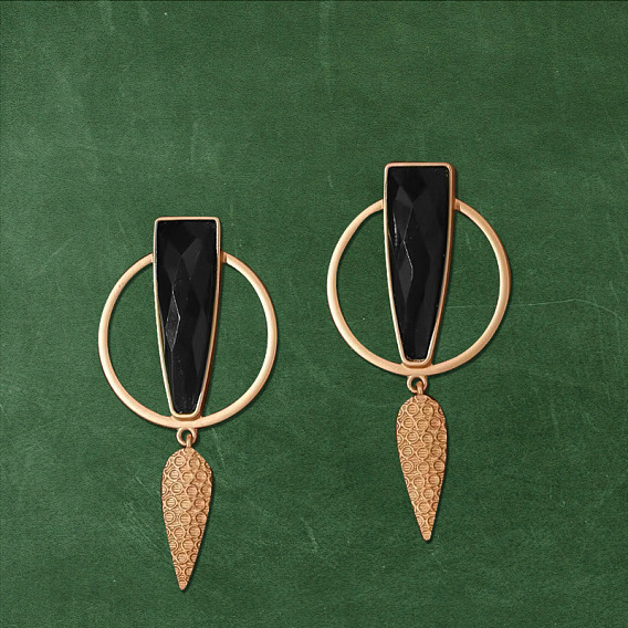 Серьги-гвоздики из сплава стекла в форме капли с кольцом, золотые