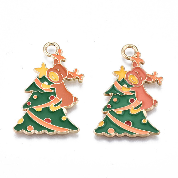 Подвески из экологически чистого сплава с эмалью, без кадмия и без свинца и без никеля, рождественский олень / олень, золотой свет