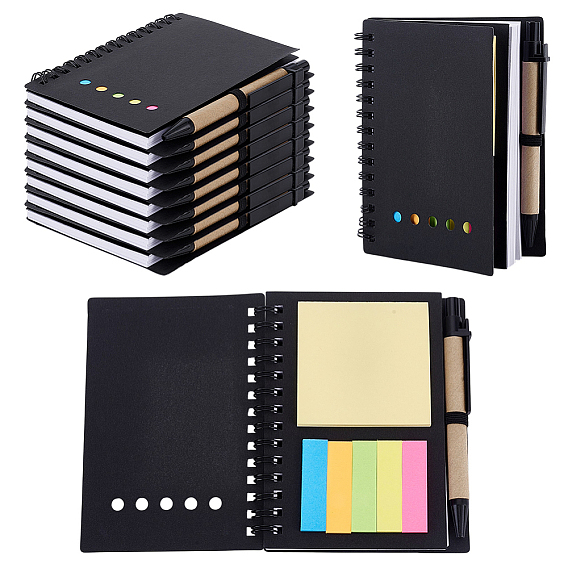 Paper Spiral Notebook Set with Sticky Notes & Pen, Office & School Supplies, Rectangle