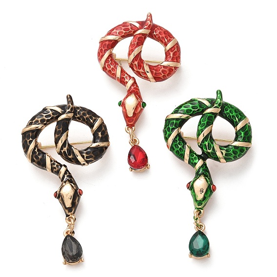 Брошь змея аолли со стразами и эмалью, античное серебро