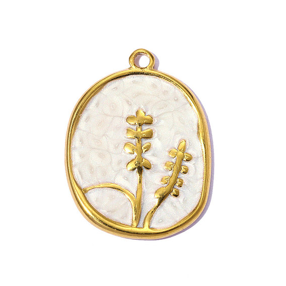 304 нержавеющей стальной эмали подвески, овальный с подвесками в виде колосьев пшеницы, ионное покрытие (ip), зеркальная полировка, реальный 18 k позолоченный