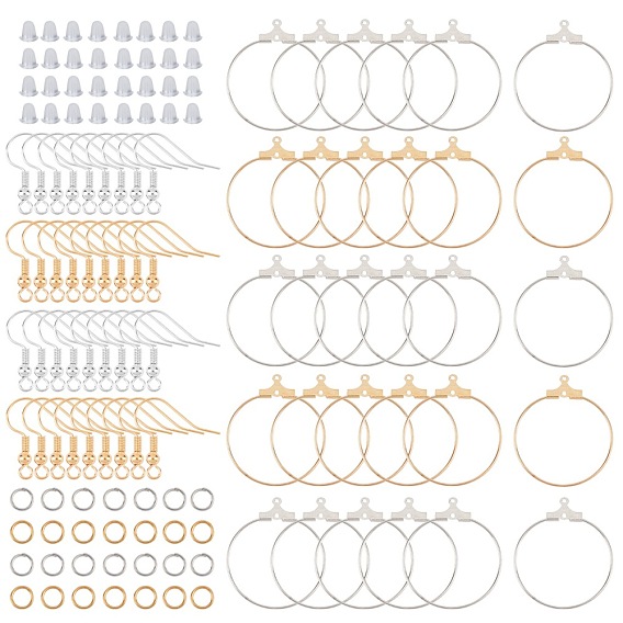DIY Earring Making Kits, Including Brass Earring Hooks & Ring Pendants & Hoop Earrings, Plastic Ear Nuts, Iron Jump Rings