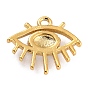 Golden Brass Enamel Pendants, Long-Lasting Plated, Evil Eye