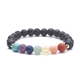 Natural Lava Rock & Mixed Stone Stretch Bracelet, Essential Oil 7 Chakra Gemstone Jewelry for Women