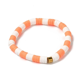 Bracelet extensible de surfeur heishi en argile polymère avec perles en acier inoxydable, bracelet preppy