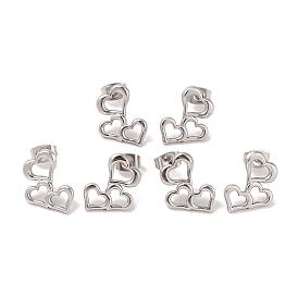 3 Pairs 304 Stainless Steel Triple Heart Stud Earrings for Women
