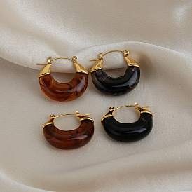 304 Серьги-кольца из нержавеющей стали и смолы для женщин, реальный 18 k позолоченный