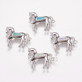 Brass Links/Connectors, with Synthetic Opal, Horse, Cadmium Free & Lead Free