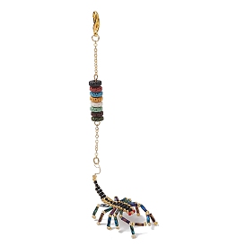 Scorpion Glass Seed Beads Pendant Decoration, Synthetic Turquoise Chip & Natural Lava Rock and Lobster Claw Clasp Charms for Bag Ornaments