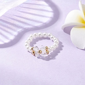 АБС-пластиковые эластичные кольца с имитацией жемчуга для женщин, с имитацией австрийского хрусталя, круглые