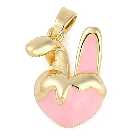 Rack Plating Brass Enamel Pendants, Lead Free & Cadmium Free, Heart Rabbit Charm, Real 18K Gold Plated