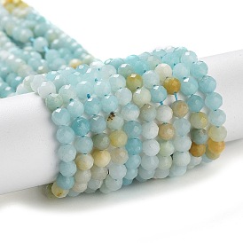 Natural Flower Amazonite Beads Strands, Faceted, Round