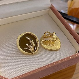 Клипсы из эмали и сплава, овальная с цветочным узором