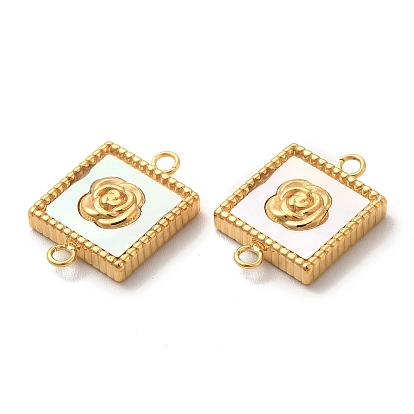 Vacuum Plating 304 Stainless Steel Connector Charms, with Shell, Square with Rose