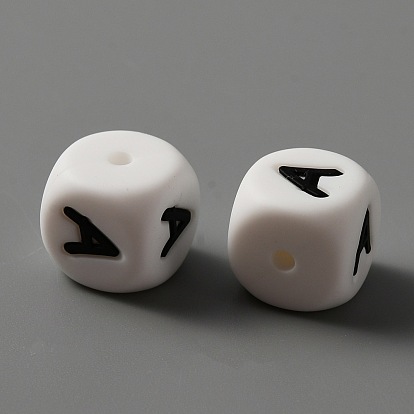 Perles de silicone écologiques de qualité alimentaire, cube blanc avec lettre noire