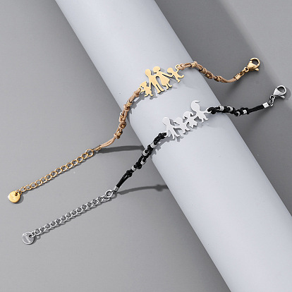 304 из нержавеющей стали ссылка браслеты, Браслеты из вощеного шнура, плетеные для женщин, семья