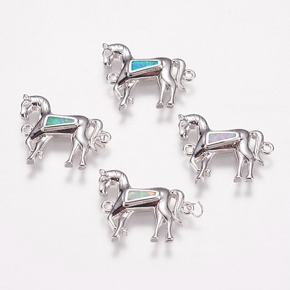 Brass Links/Connectors, with Synthetic Opal, Horse, Cadmium Free & Lead Free