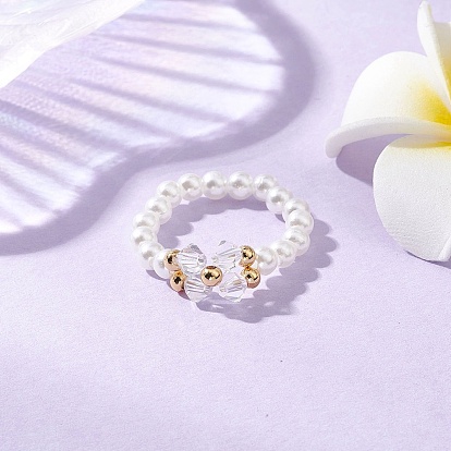 АБС-пластиковые эластичные кольца с имитацией жемчуга для женщин, с имитацией австрийского хрусталя, круглые