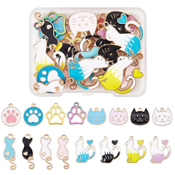 32 шт 16 стиль подвески из сплава эмали, отпечатки медвежьих лап, кошка и плоский круг с дьявольским когтем