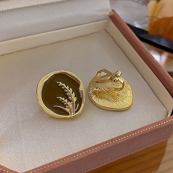 Клипсы из эмали и сплава, овальная с цветочным узором