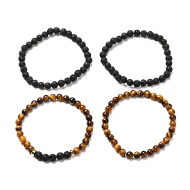 Aromatherapy Essential Oil Diffuser Stretch Bracelets Set for Girl Women, Natural Tiger Eye & Natural Lava Rock & Obsidian Beads Bracelets