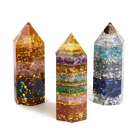 Gemtones Sculpture Display Decoration, with Gold Foil, Healing Stone Wands, for Reiki Chakra Meditation Therapy Decors, Bullet/Hexagonal Prism