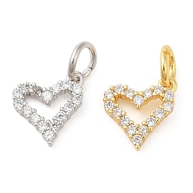 Rack Plating Brass Micro Pave Clear Cubic Zirconia Heart Charms, with Jump Ring, Long-Lasting Plated, Lead Free & Cadmium Free