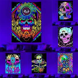 Halloween Theme Polyester Wall Hanging Tapestry, Rectangle with Skull Wolf Owl Deer Pattern for Bedroom Living Room Decoration