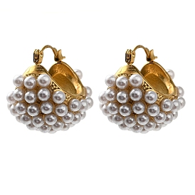 304 Stainless Steel & Plastic Pearls Hoop Earrings for Women